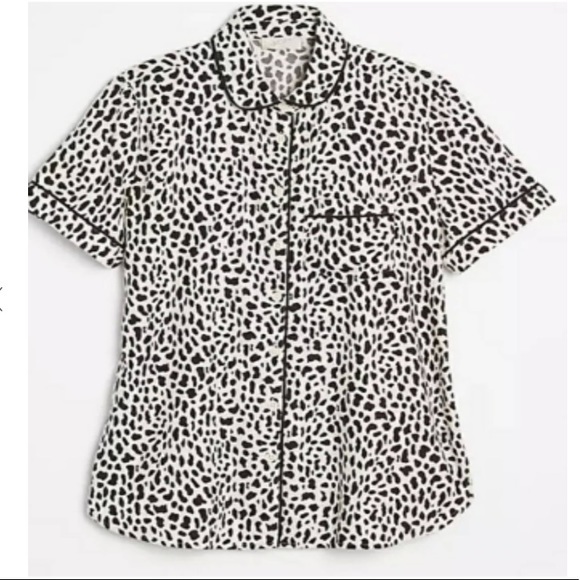 Loft Dalmatian Cow Print Button Front Sleep Shirt - Picture 1 of 6